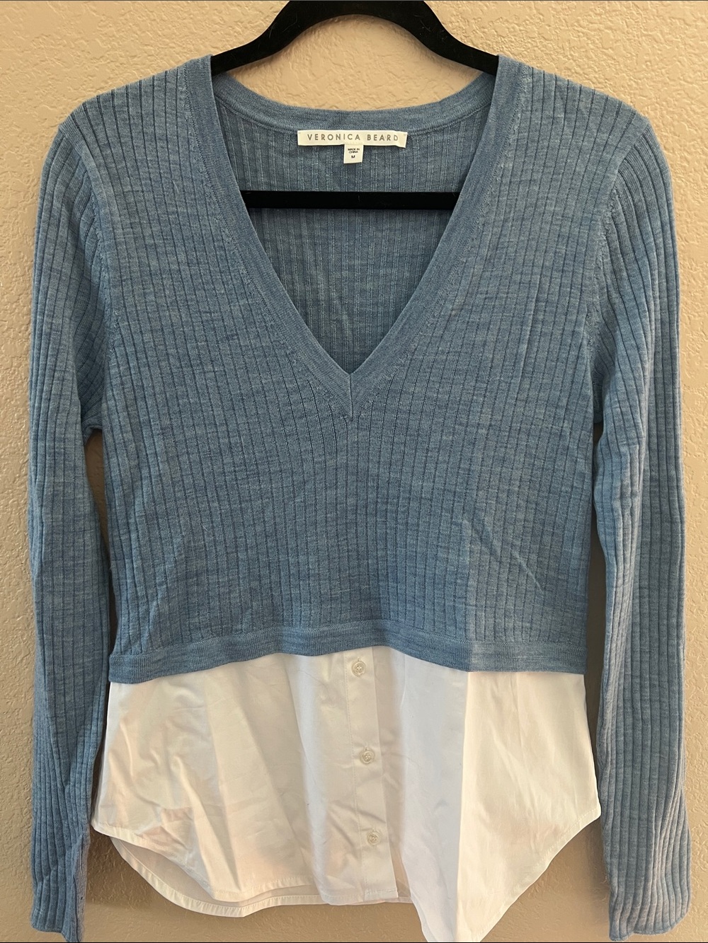 Veronica Beard Lydia Mixed Media V-Neck Sweater
